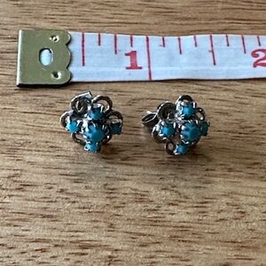 Vintage Silver and Blue Floral Earrings